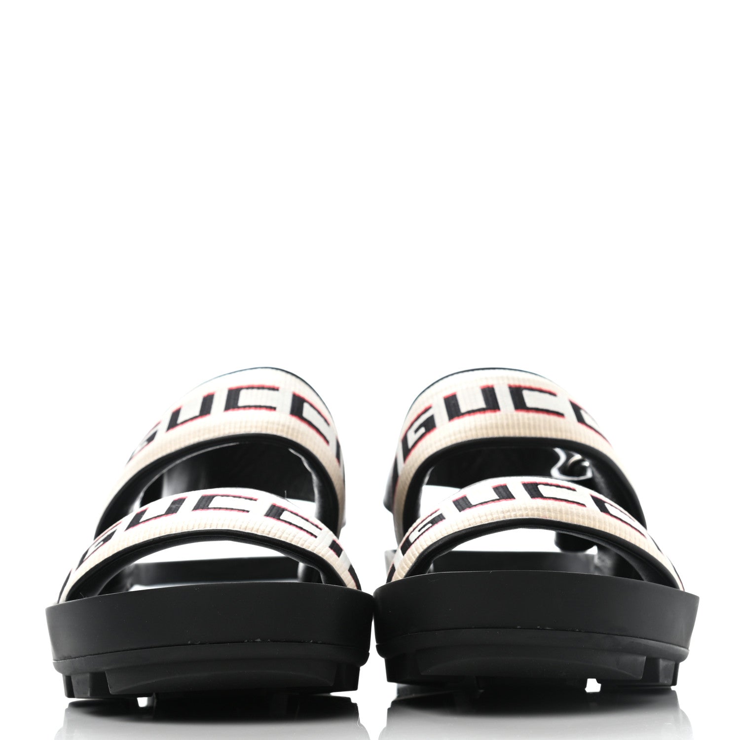 Gucci Nylon Cirano Lux Stripe Mens Cleat Sole Slingback Sandals 11 Ecru Poppy Black 2 of 9