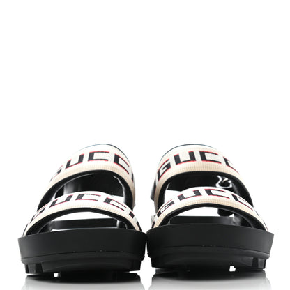 Gucci Nylon Cirano Lux Stripe Mens Cleat Sole Slingback Sandals 11 Ecru Poppy Black 2 of 9