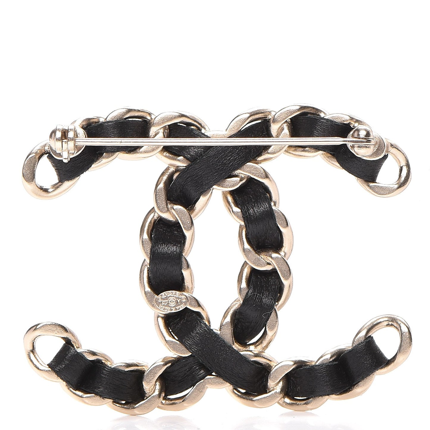 Lambskin Chain CC Brooch Black Gold