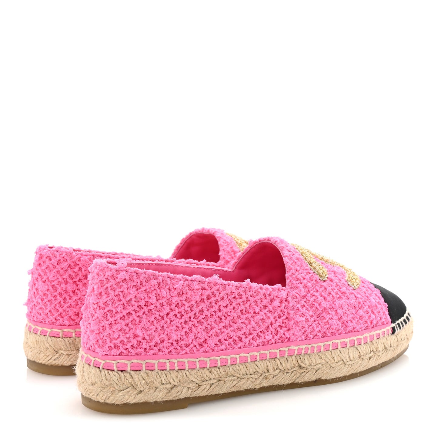 Tweed Grosgrain CC Espadrilles 41 Pink Black