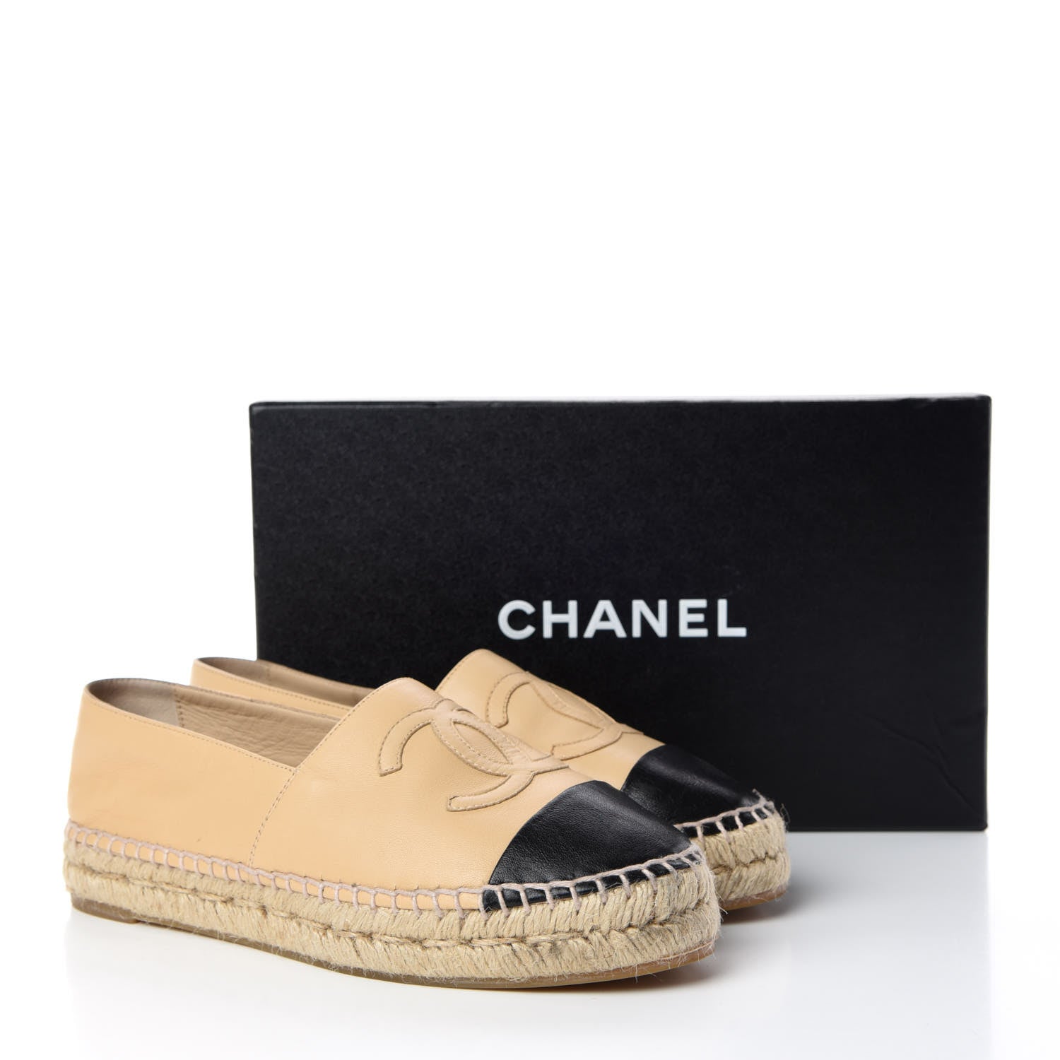 Chanel Lambskin CC Espadrilles 37 Beige Black 11 of 11