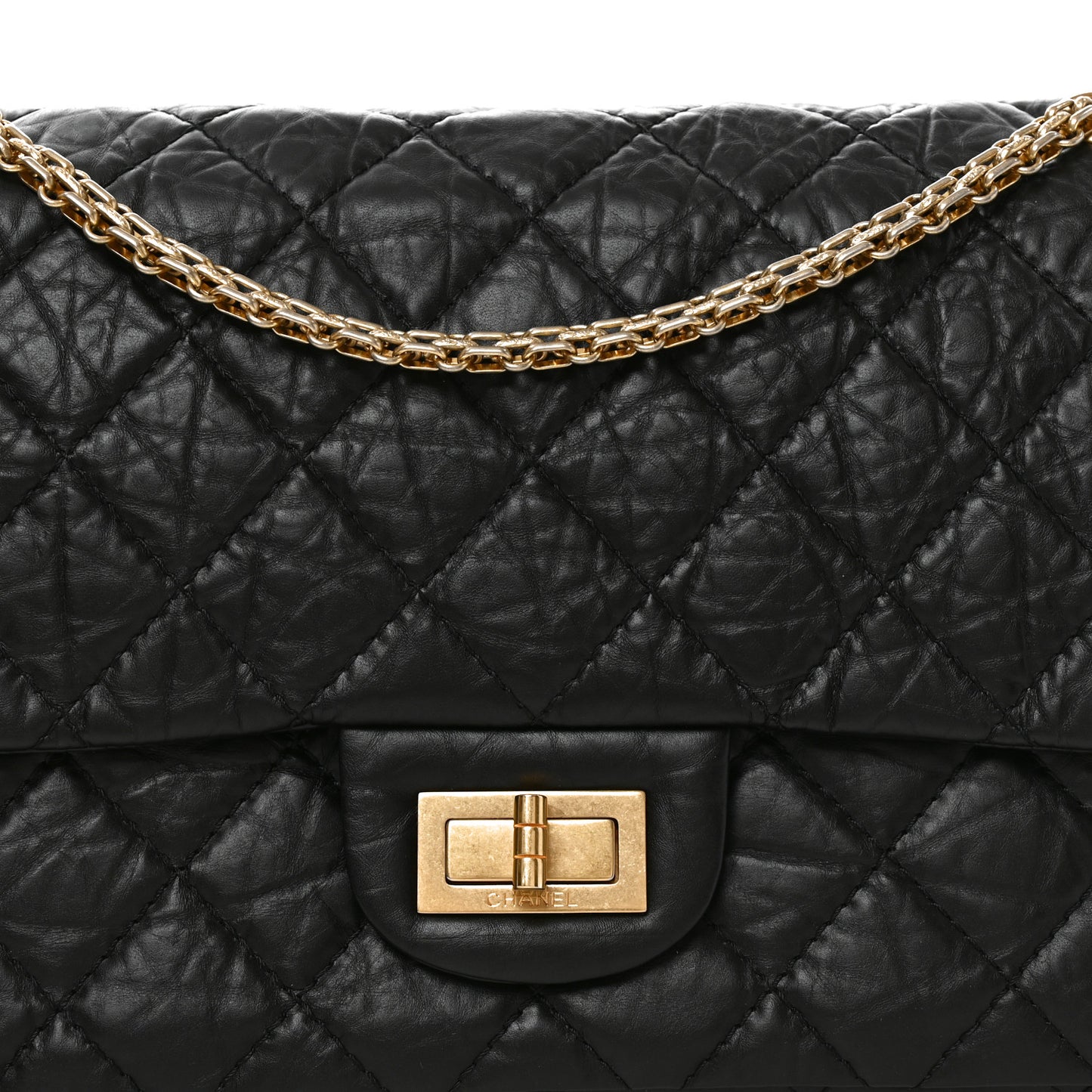 Aged Calfskin Quilted 2.55 Reissue 227 Flap Black