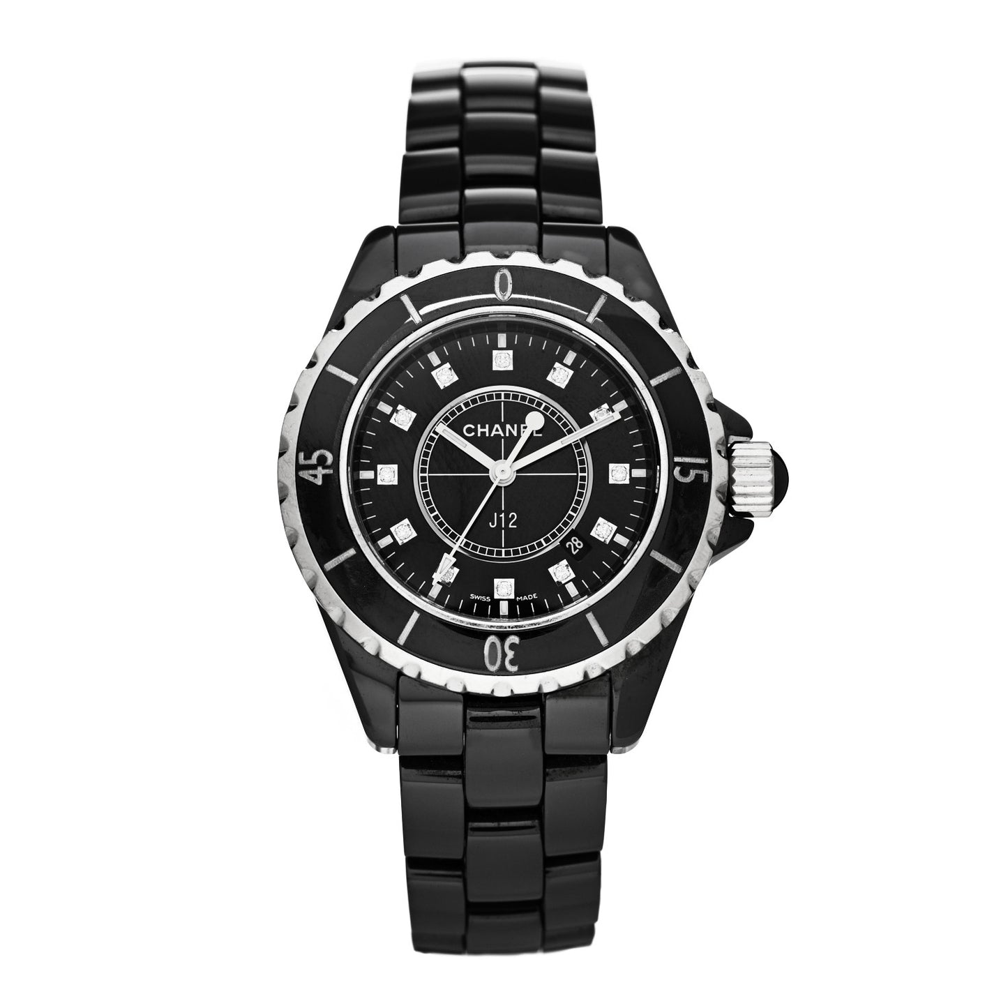 Stainless Steel Ceramic Diamond 33mm J12 Quartz Watch Black