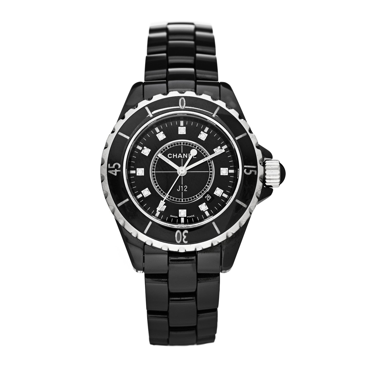 Chanel Stainless Steel Ceramic Diamond 33mm J12 Quartz Watch Black 1 of 4