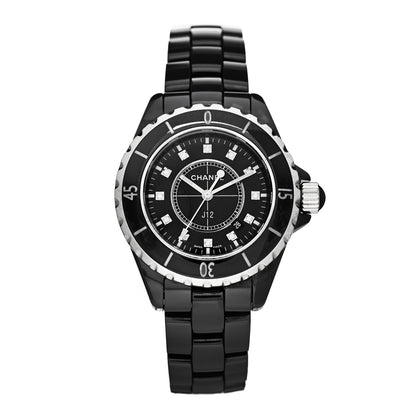 Chanel Stainless Steel Ceramic Diamond 33mm J12 Quartz Watch Black 1 of 4