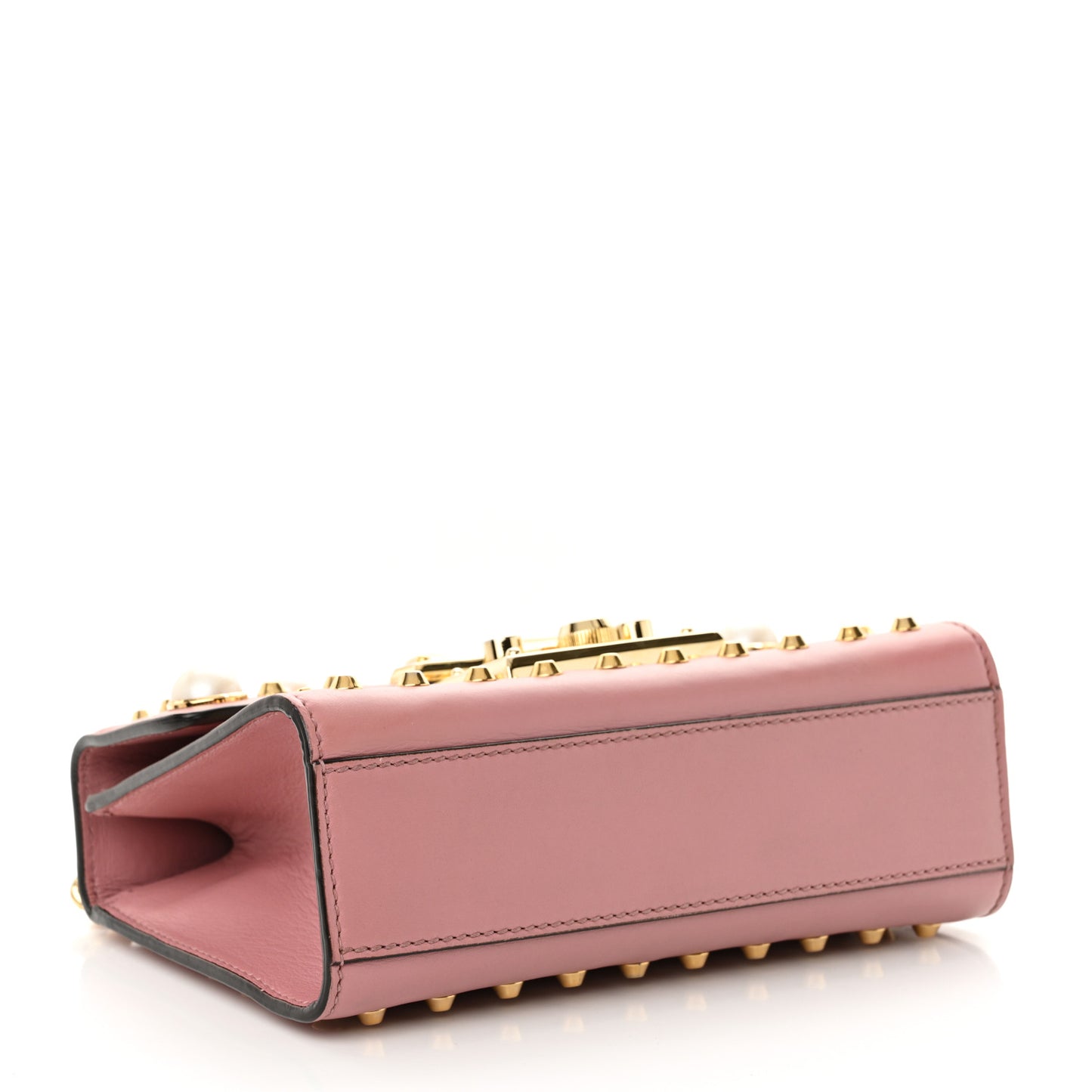Calfskin Studded Small Padlock Shoulder Bag Carmine Rose