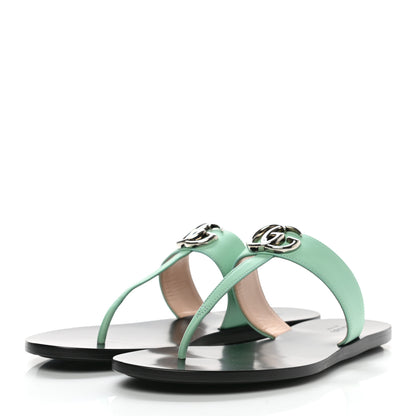 Gucci Calfskin GG Marmont Thong Sandals 39.5 Water Green 3 of 8