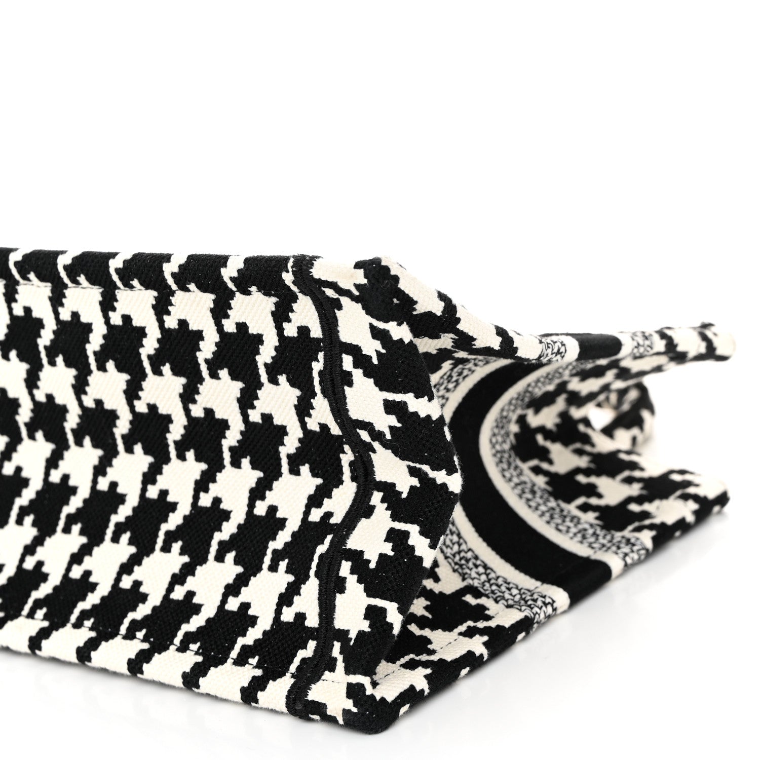 Christian Dior Canvas Houndstooth Embroidered Small Book Tote Black White 10 of 12