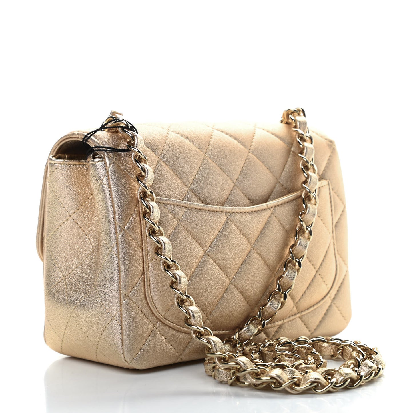Metallic Lambskin Quilted Mini Square Flap Gold