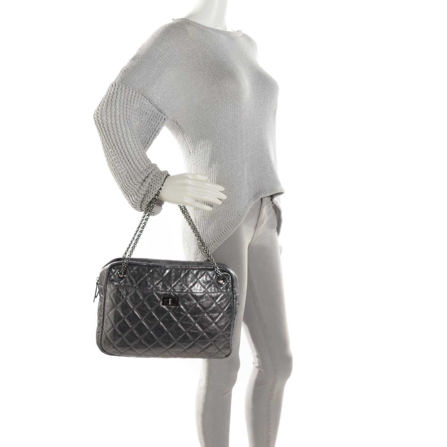 Chanel Metallic Aged Calfskin Quilted Large Reissue Camera Case Silver 2 of 7