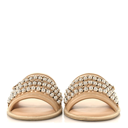 Chanel Lambskin Pearl Chain Flat Slipper Sandals M  Beige 3 of 9