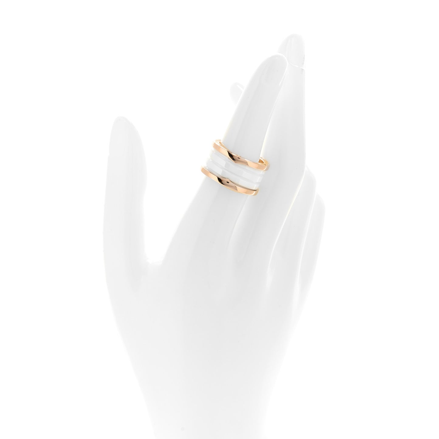 18K Rose Gold White Ceramic B.Zero1 Four-Band Ring 54 6.75
