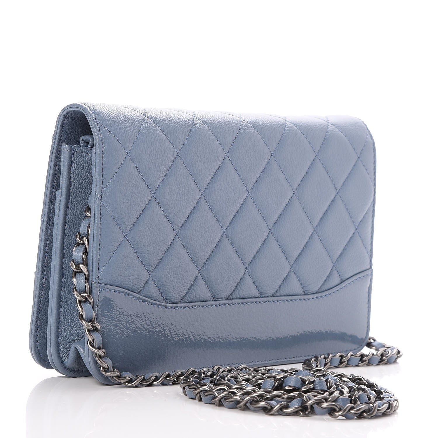 Chanel Patent Goatskin Quilted Gabrielle Wallet On Chain WOC Blue 3 of 9