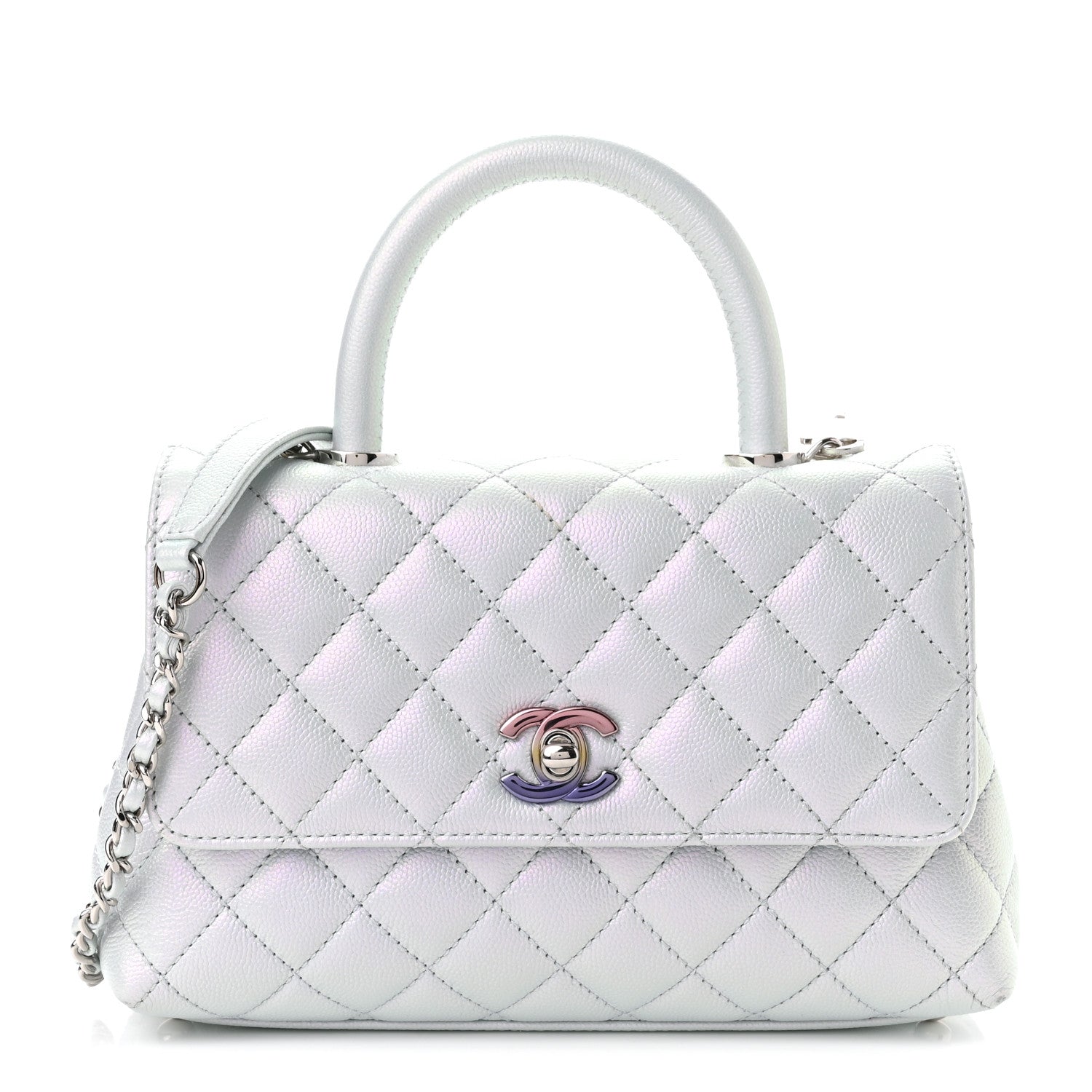 Chanel Iridescent Caviar Quilted Mini Coco Handle Flap Light Blue 1 of 11