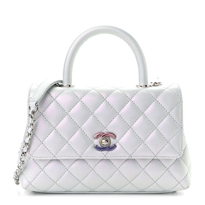 Chanel Iridescent Caviar Quilted Mini Coco Handle Flap Light Blue 1 of 11