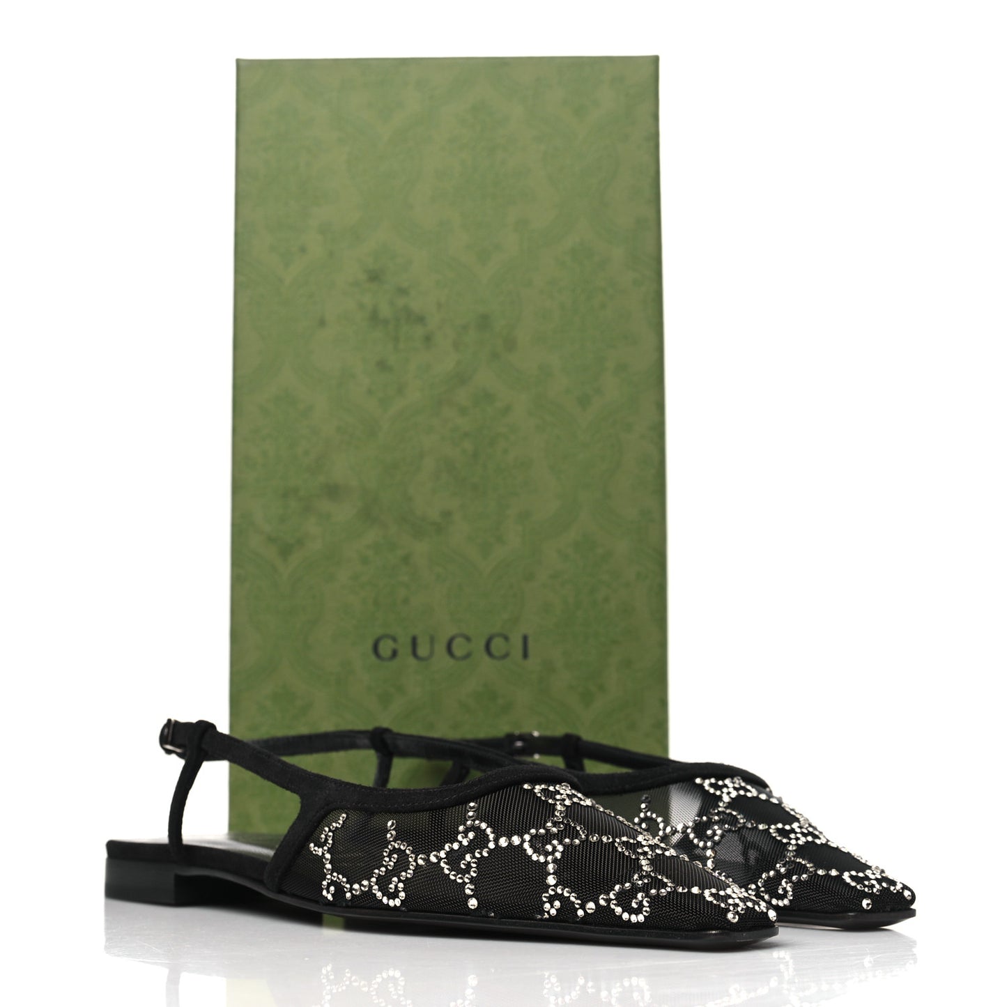 Tela Retino Kid Scamosciato Crystal GG Monogram Square G Slingback Flat 37.5 Black