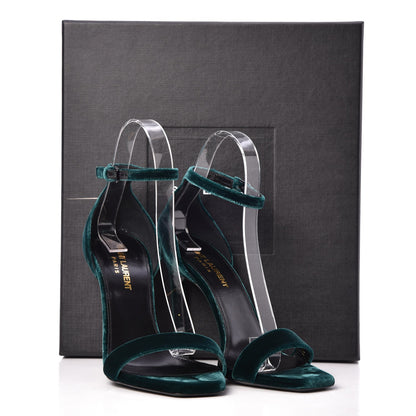Saint Laurent Velvet Amber 105 Ankle Strap Sandals 36 Malachite 10 of 10