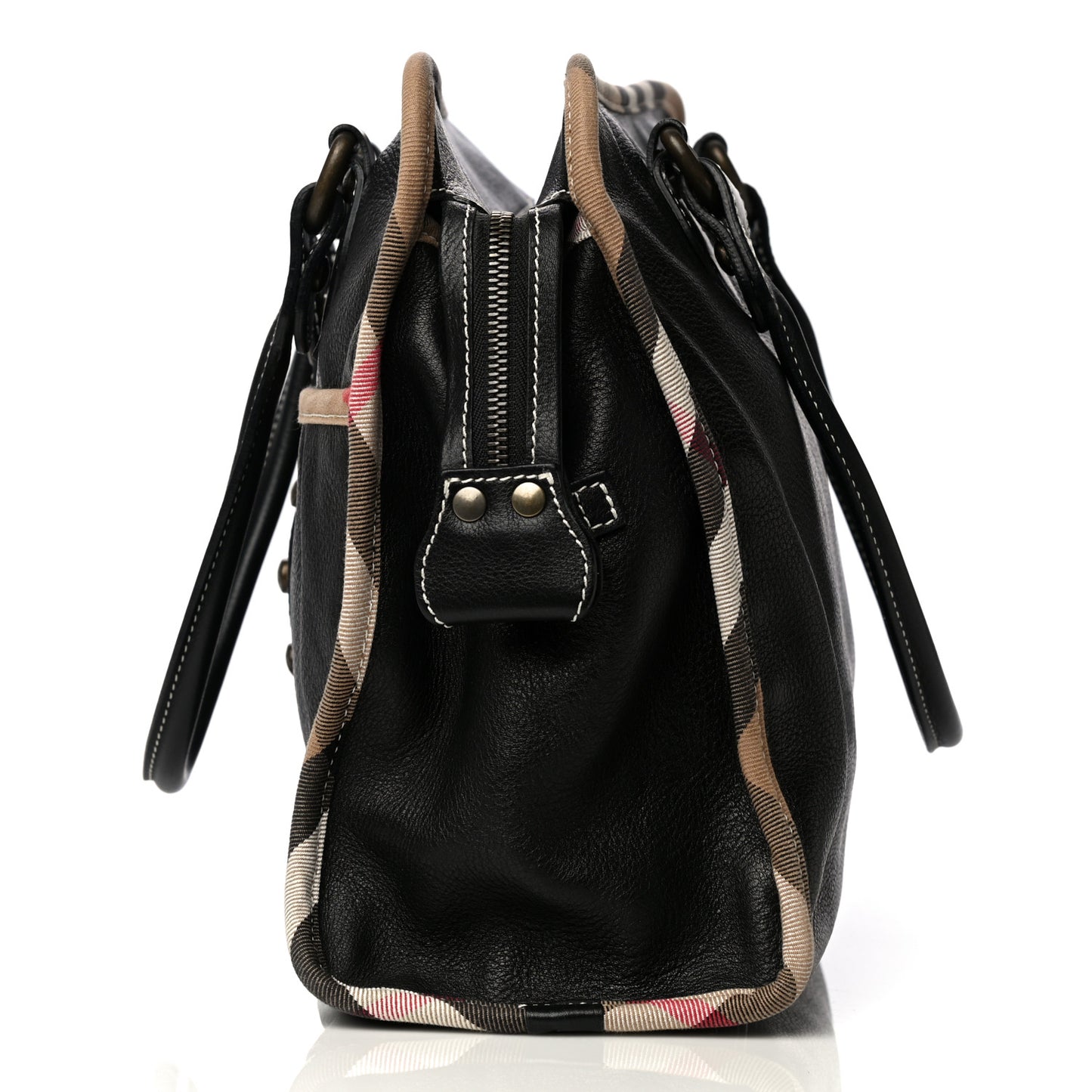 Grainy Calfskin Nova Check Tote Black