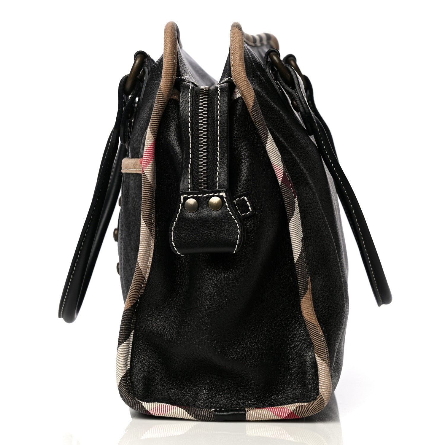 Burberry Grainy Calfskin Nova Check Tote Black 20 of 20