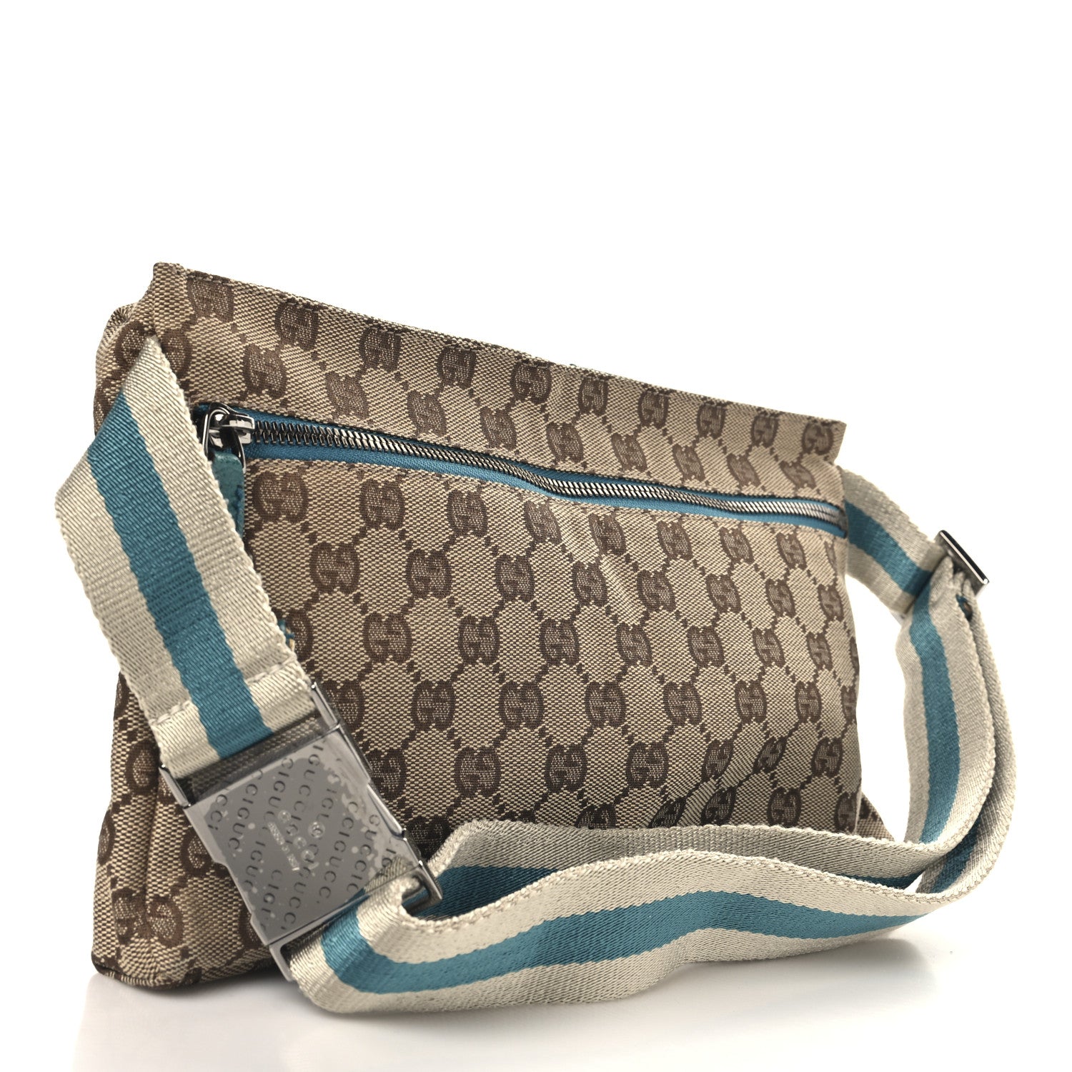Gucci GG Monogram Web Double Pocket Belt Bag Turquoise 3 of 12