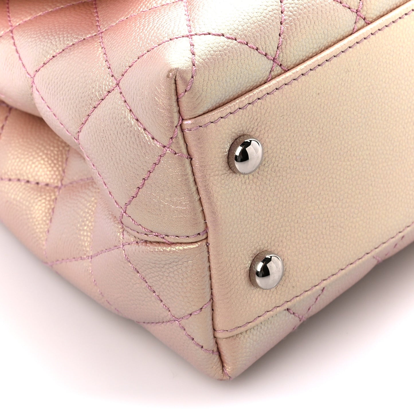 Iridescent Caviar Quilted Mini Coco Handle Flap Pink