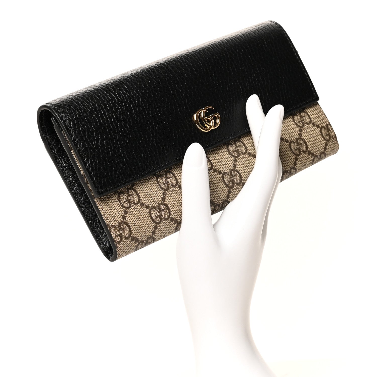 Gucci Dollar Calfskin GG Supreme Monogram GG Marmont Continental Wallet Black Beige Ebony 2 of 9