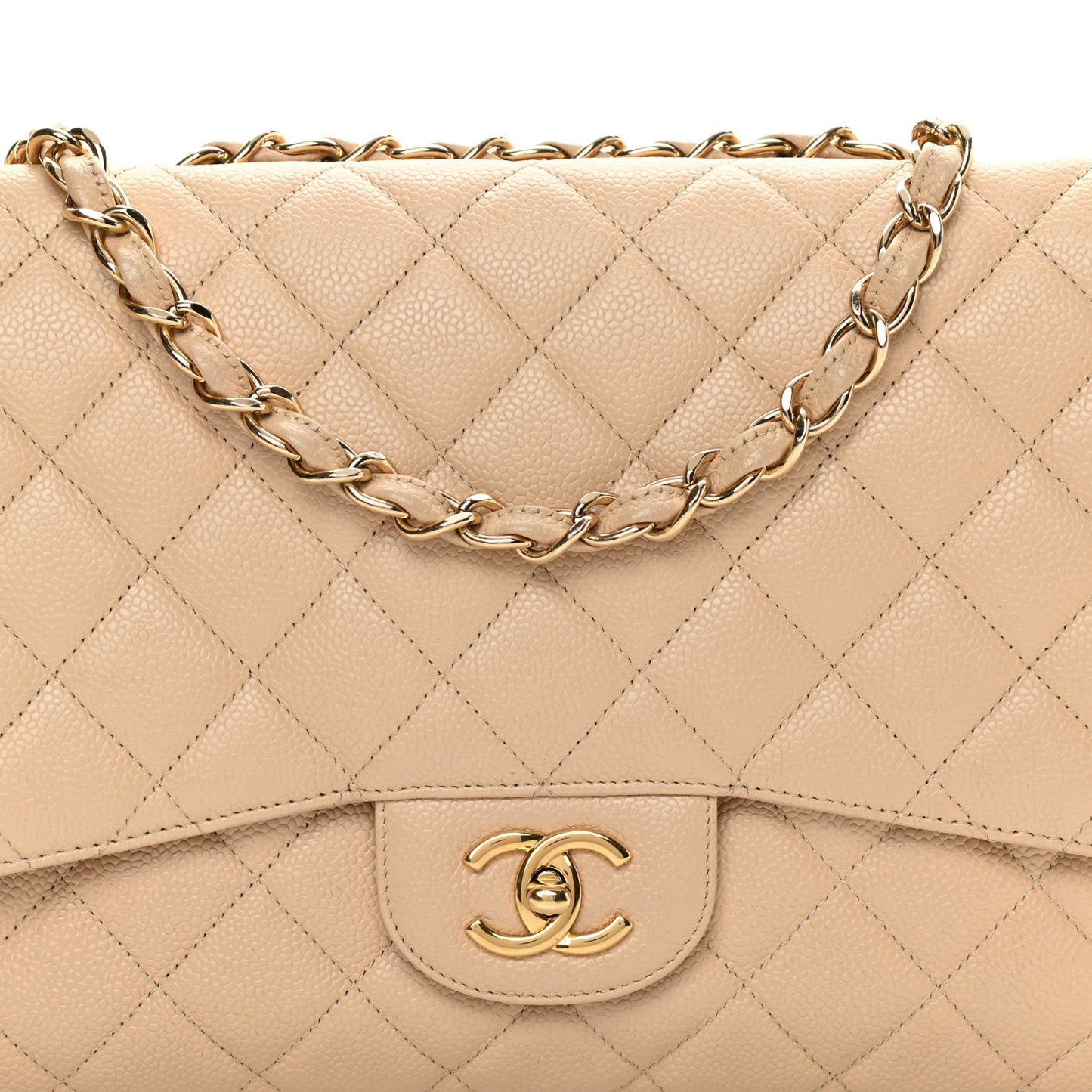 Caviar Quilted Jumbo Single Flap Beige
