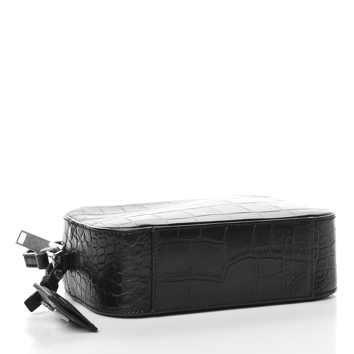 Saint Laurent Calfskin Crocodile Embossed Small Classic Monogram Camera Bag Black 4 of 9