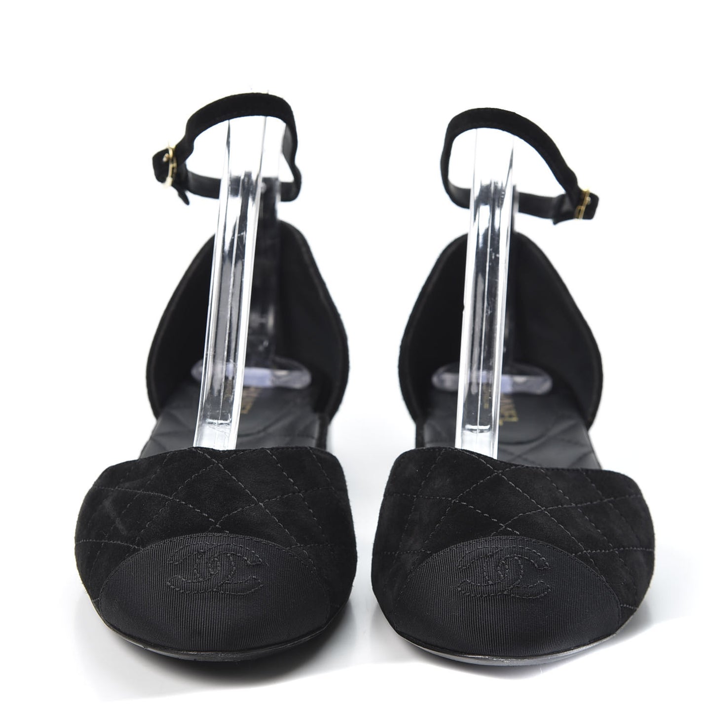 Suede Grosgrain Cap Toe CC Slingback Sandals 37 Black