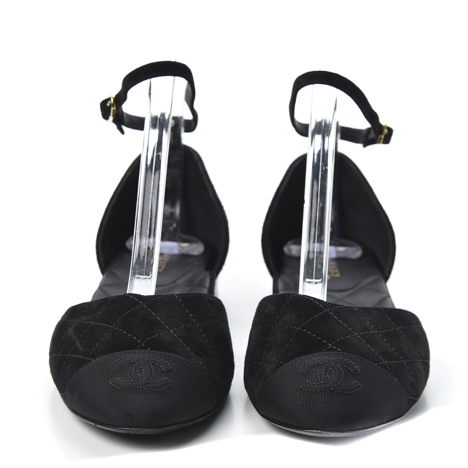 Chanel Suede Grosgrain Cap Toe CC Slingback Sandals 37 Black 3 of 11