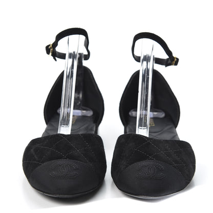 Chanel Suede Grosgrain Cap Toe CC Slingback Sandals 37 Black 3 of 11