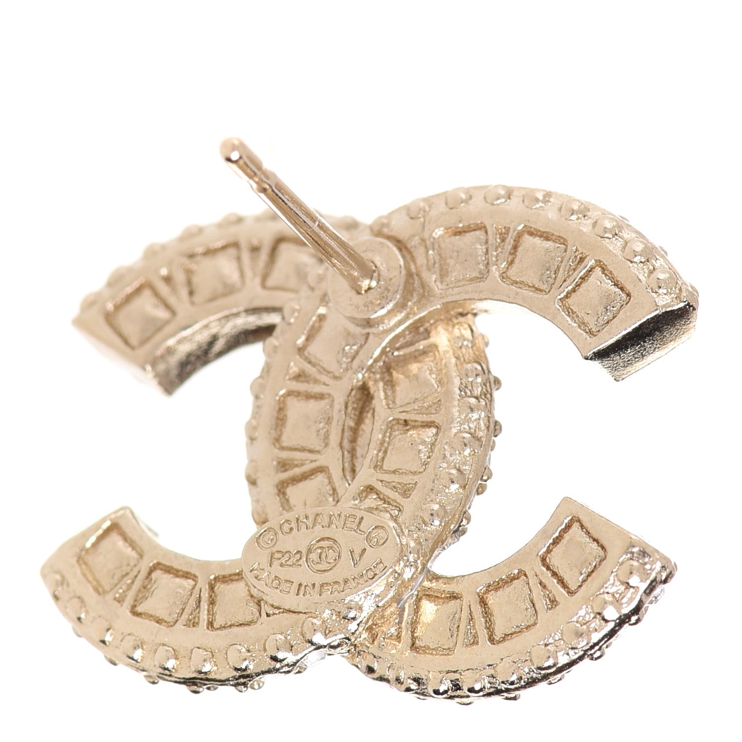 Chanel Crystal Timeless CC Earrings Light Gold 4 of 5