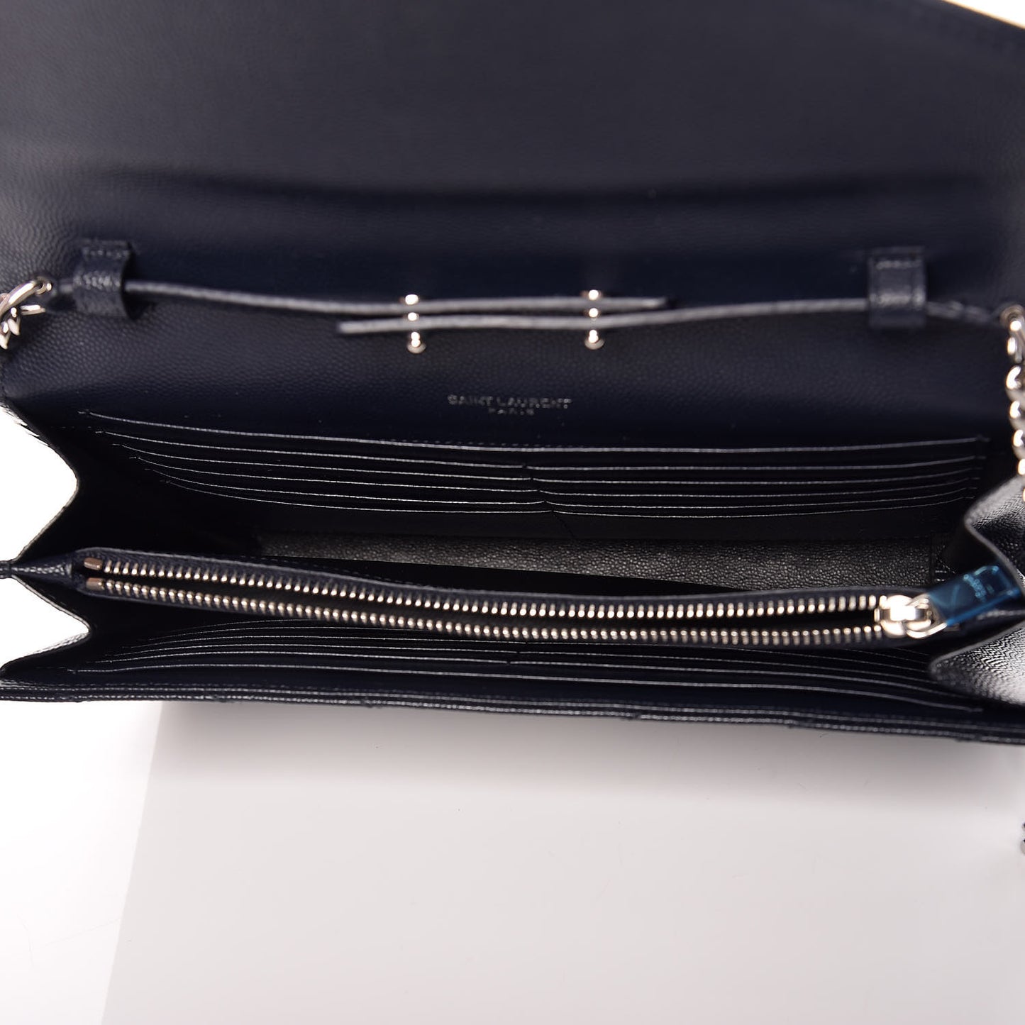 Grain De Poudre Matelasse Chevron Monogram Chain Wallet Deep Marine