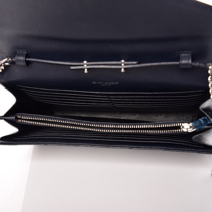 Saint Laurent Grain De Poudre Matelasse Chevron Monogram Chain Wallet Deep Marine 5 of 12