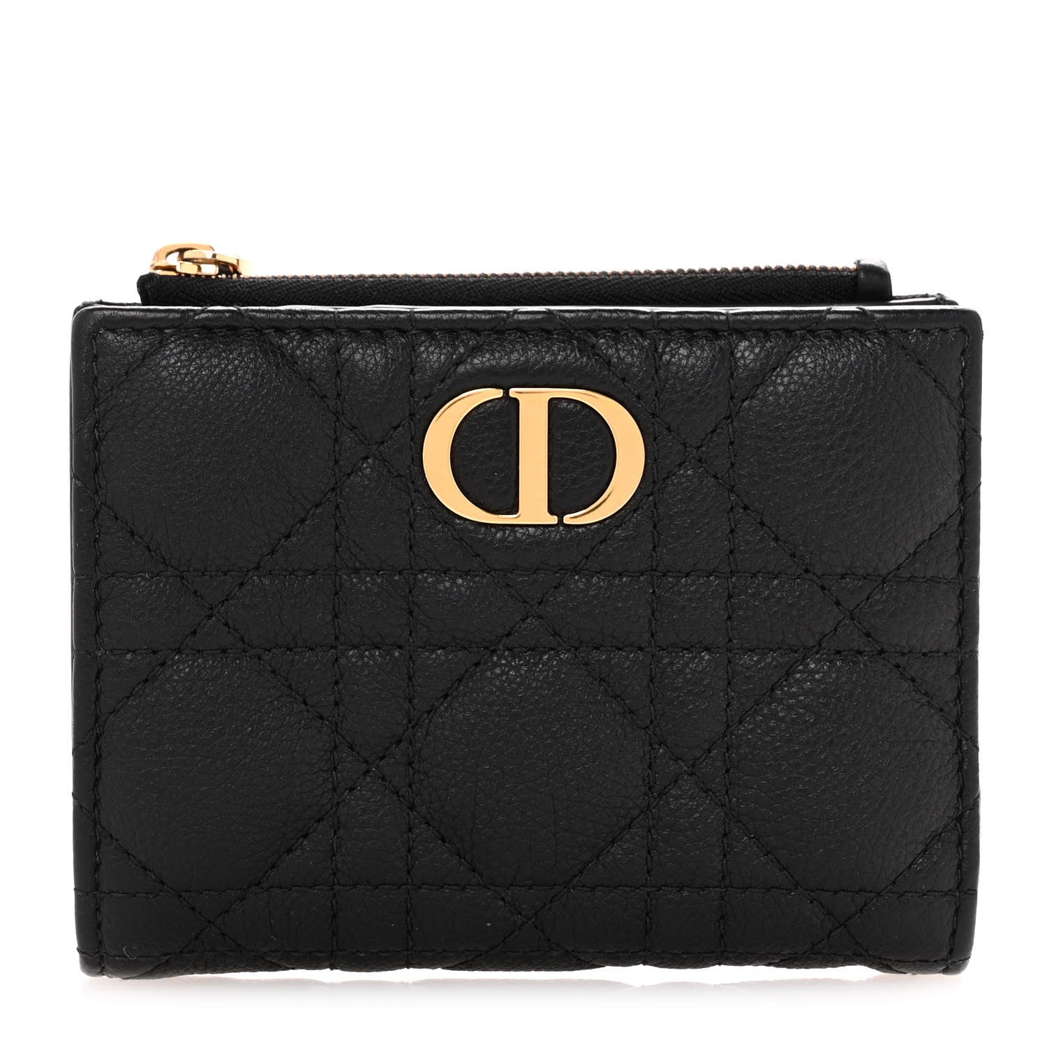 Christian Dior Grained Calfskin Supple Cannage Caro Dahlia Wallet Black 1 of 11