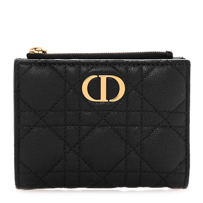 Christian Dior Grained Calfskin Supple Cannage Caro Dahlia Wallet Black 1 of 11