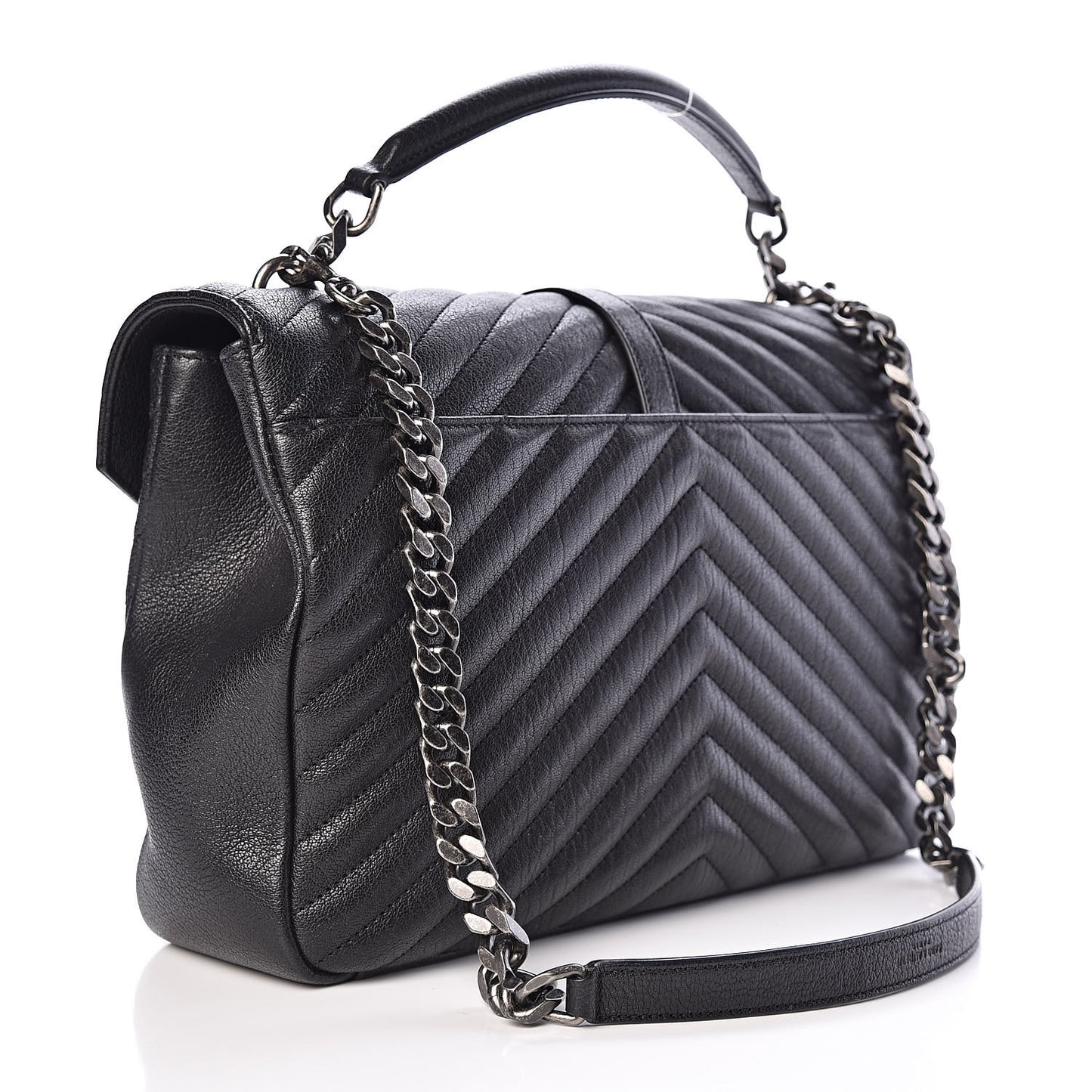 Sheepskin Matelasse Chevron Monogram Large College Satchel Black