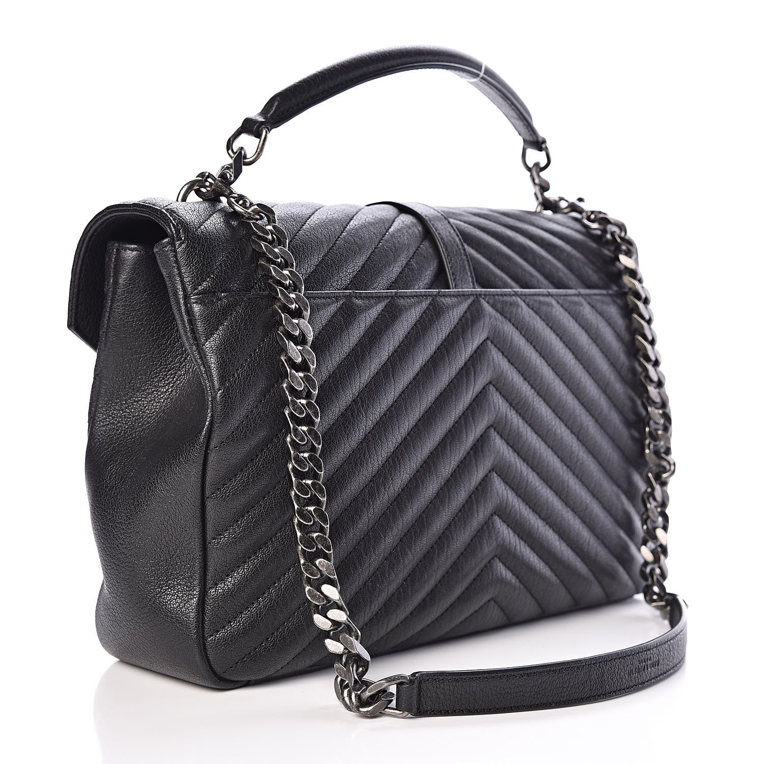 Saint Laurent Sheepskin Matelasse Chevron Monogram Large College Satchel Black 3 of 11