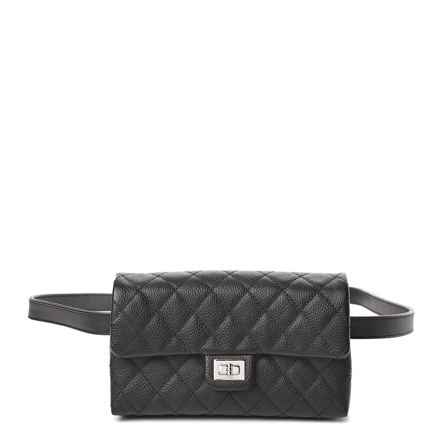 Chanel Grained Calfskin Quilted 2.55 Reissue Flap Belt Bag Clutch Black 1 of 10