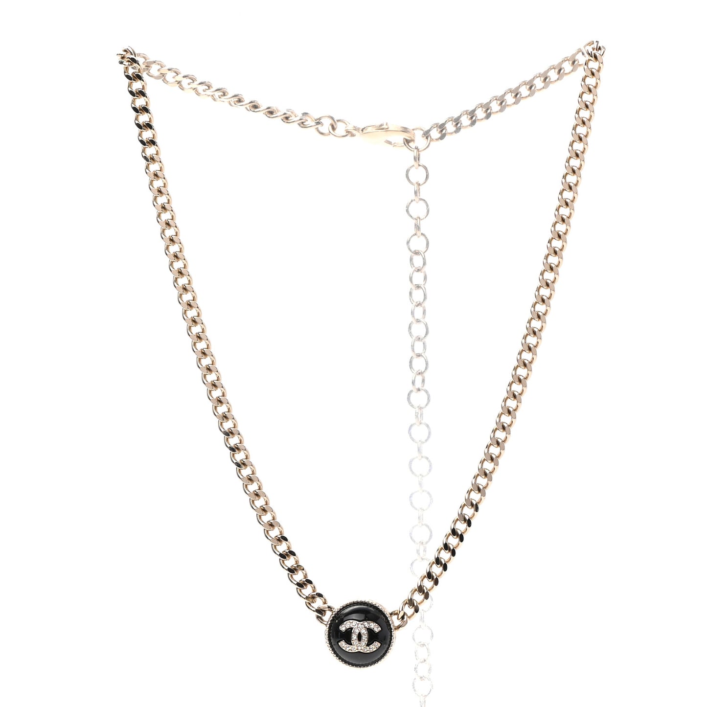 Crystal Resin CC Chain Link Short Necklace Black Gold