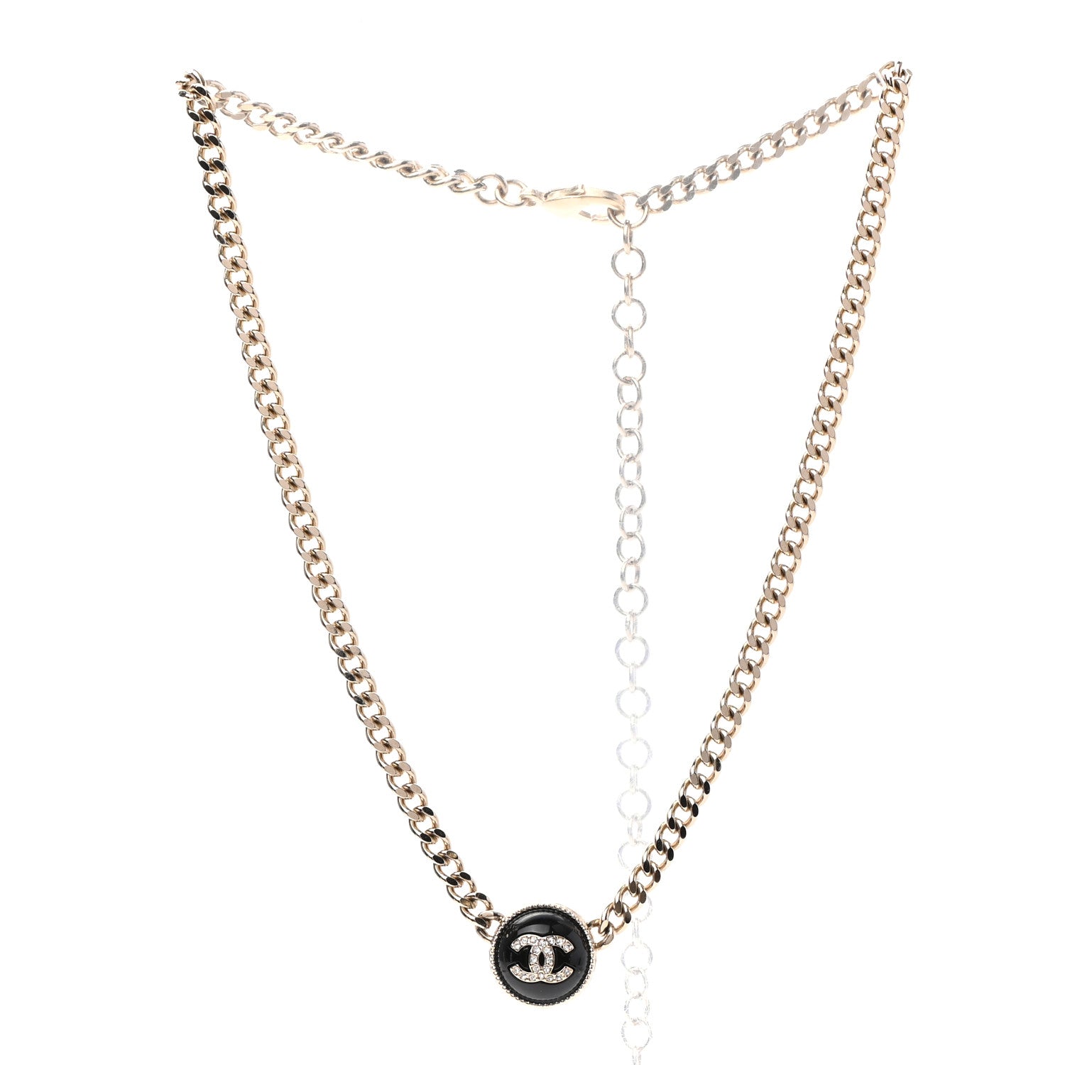 Chanel Crystal Resin CC Chain Link Short Necklace Black Gold 3 of 5