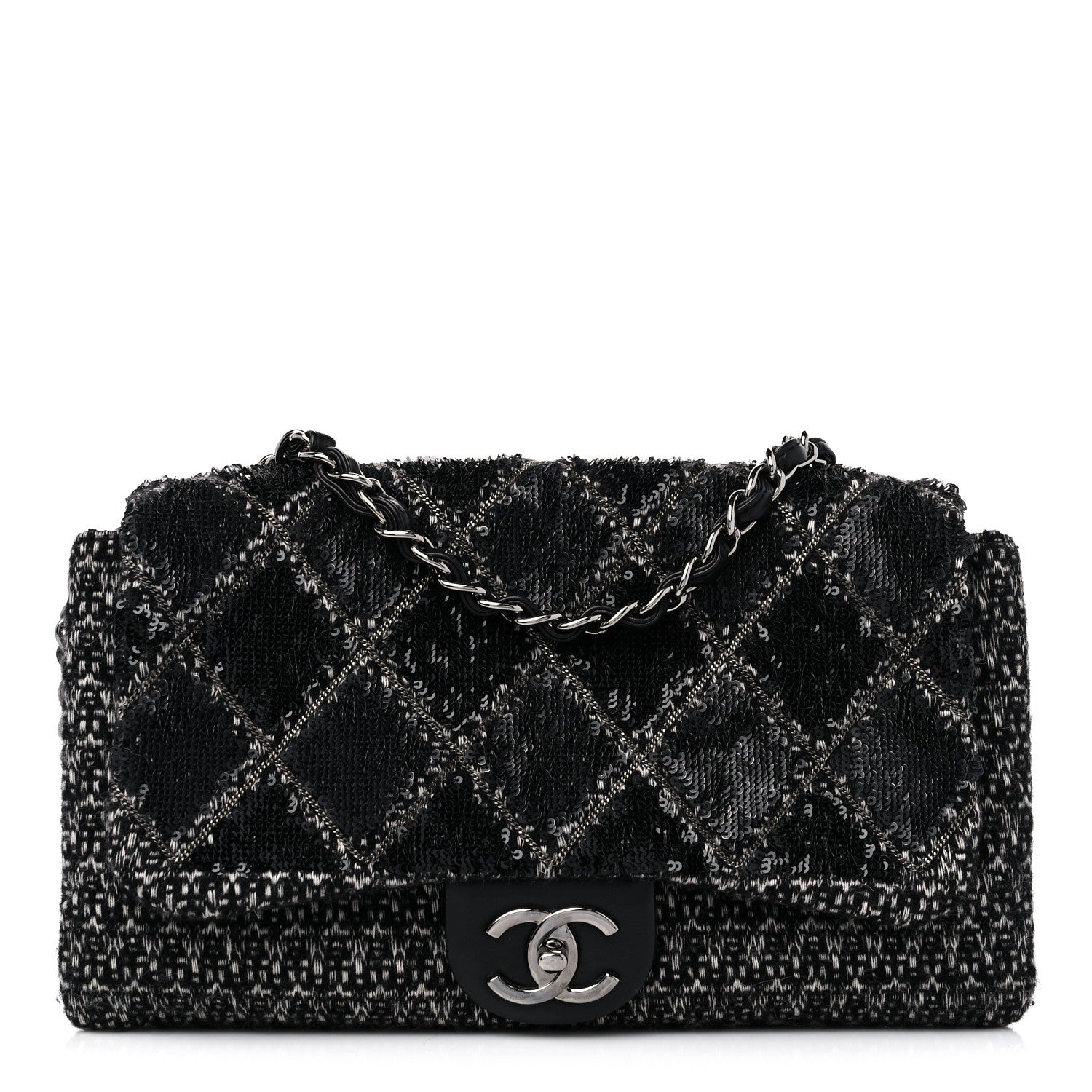 Chanel Sequin Tweed Icons Large Accordion 3 Flap Black 1 of 12