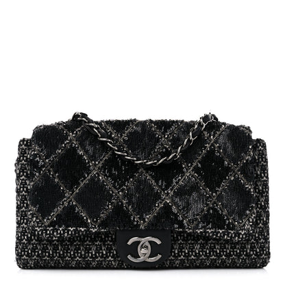 Chanel Sequin Tweed Icons Large Accordion 3 Flap Black 1 of 12