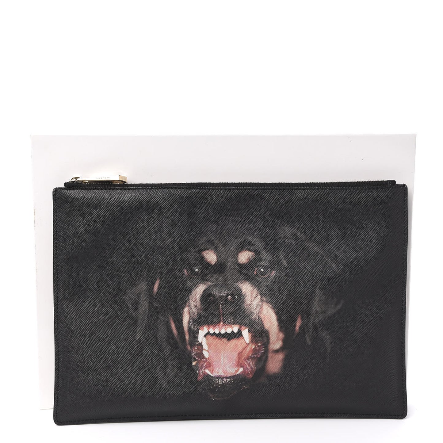 Texutured Coated Canvas Rottweiler Print Medium Cosmetic Pouch Black