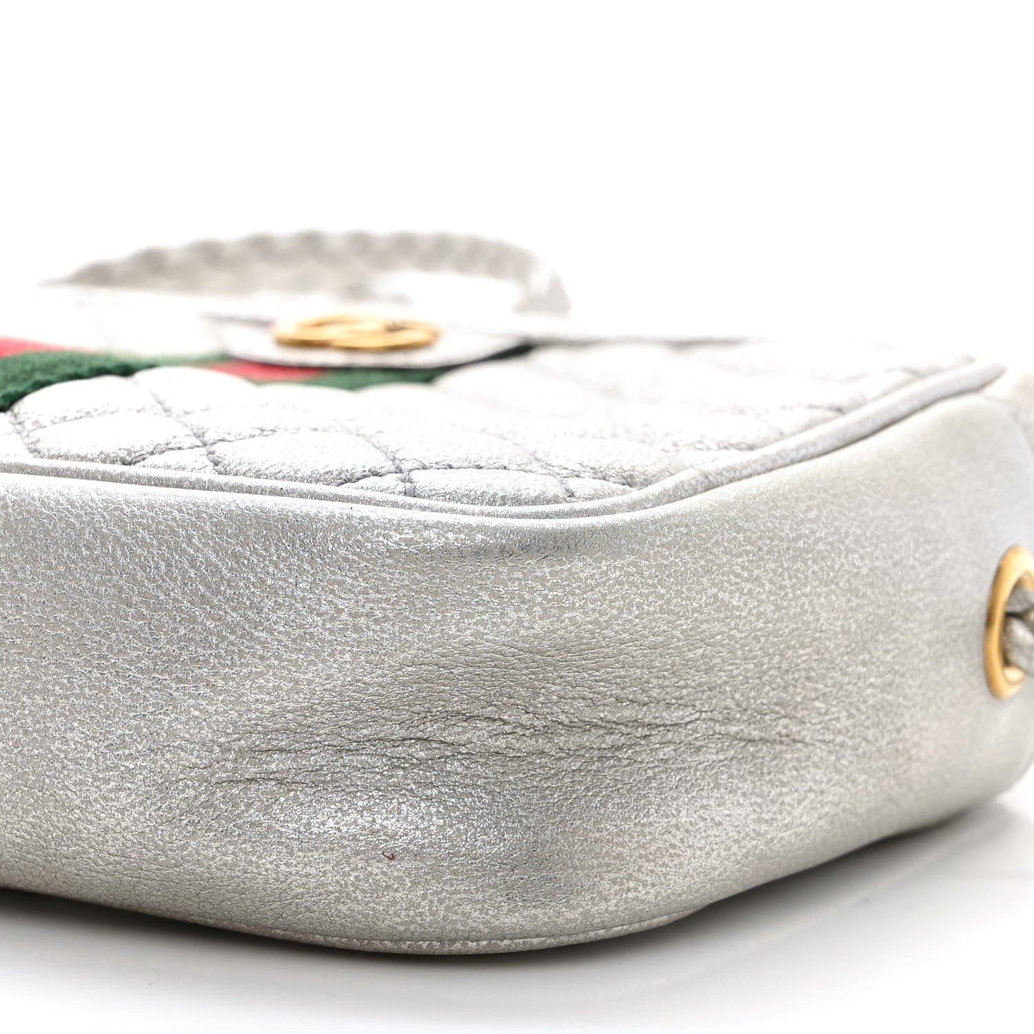 Gucci Laminated Nappa Web Trapuntata Mini GG Shoulder Bag Argento 9 of 9