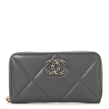 Chanel Lambskin Quilted Chanel 19 Long Zipped Around Wallet Grey 1 of 9