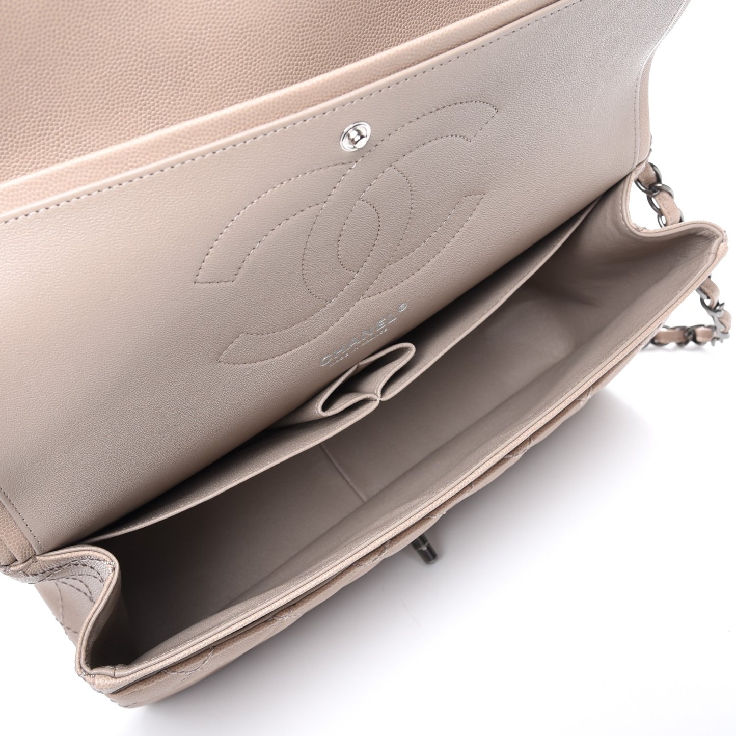 Caviar Quilted Jumbo Double Flap Dark Beige