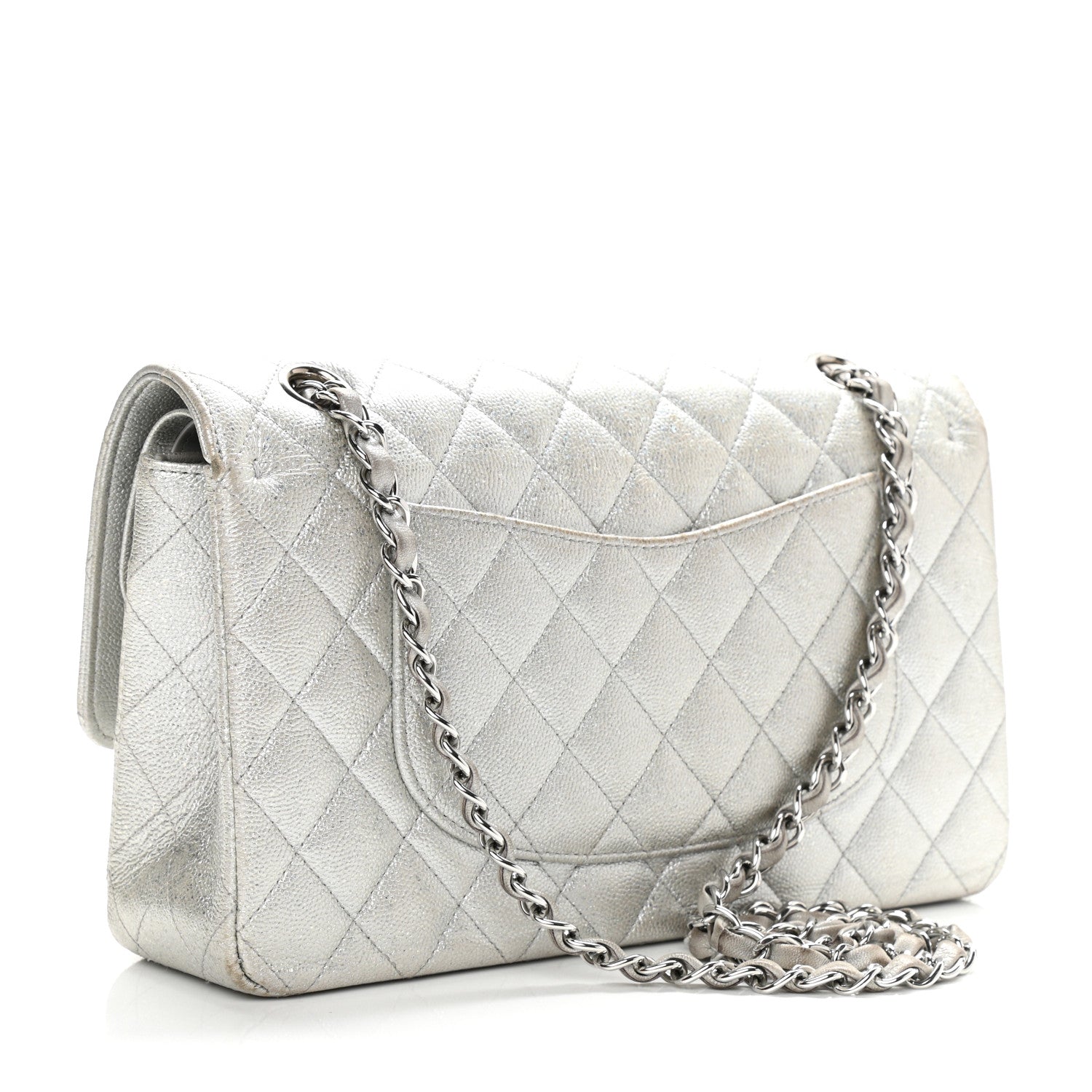Chanel Glittered Metallic Caviar Quilted Medium Double Flap Silver 3 of 15
