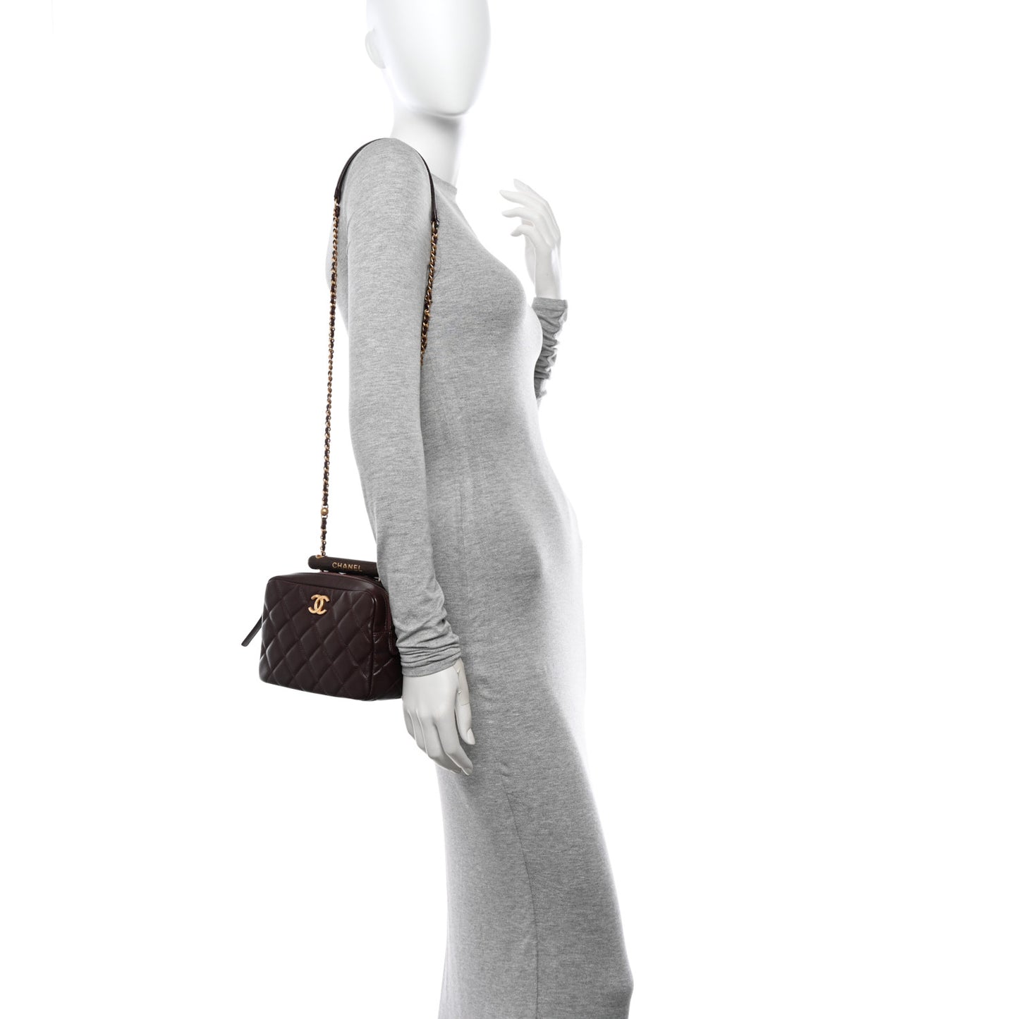 Lambskin Quilted Mini Wenge Wood Bowling Bag Burgundy