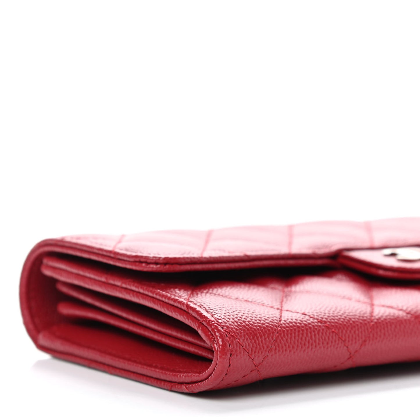 Caviar Quilted Large Gusset Flap Wallet Dark Red